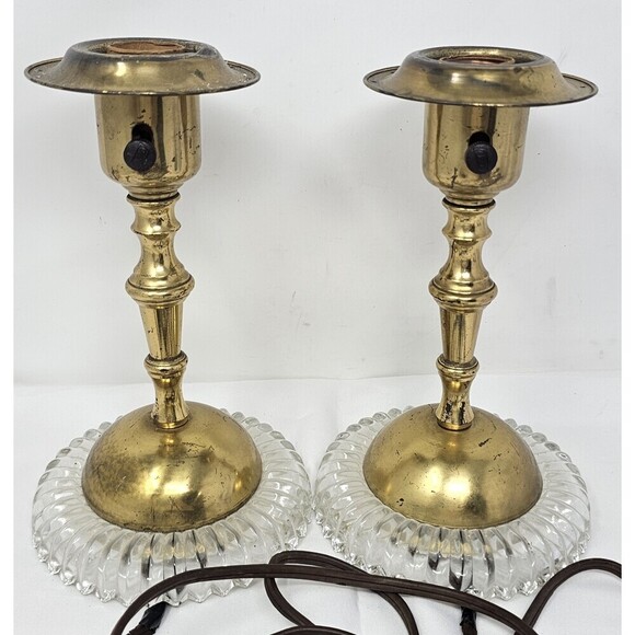 Unbranded Other - Vtg Antique Art Deco Molded Glass Metal Desk Side Table Lamp MCM 9” Pair Works